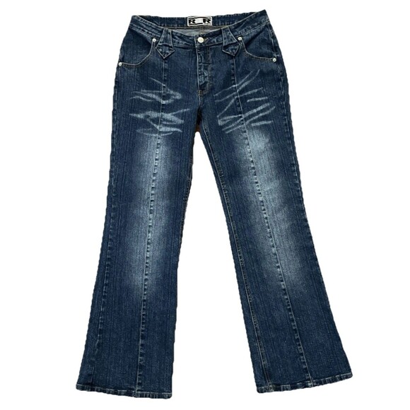 R4R Rave Jeans Vintage Junior Size 15 Y2K 90s Mid Rise Flare Hong Kong 32x32 - Picture 1 of 14